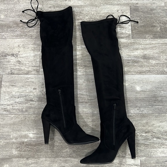 FRENCH CONNECTION Black Faux Suede Over the Knee Jordan Boot - Picture 11 of 16